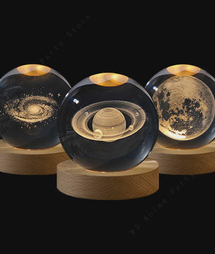 Uniek 3D Kristallen Bol Nachtlampje met LED - Galaxy, Saturnus & Maan Designs - Sfeervolle Decoratie
