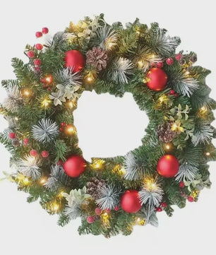 Kerstkrans met LED Verlichting - 20-60cm - Deurguirlande met Dennentakken voor Feestelijke Decoratie