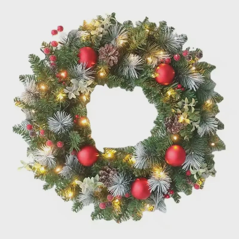 Kerstkrans met LED Verlichting - 20-60cm - Deurguirlande met Dennentakken voor Feestelijke Decoratie
