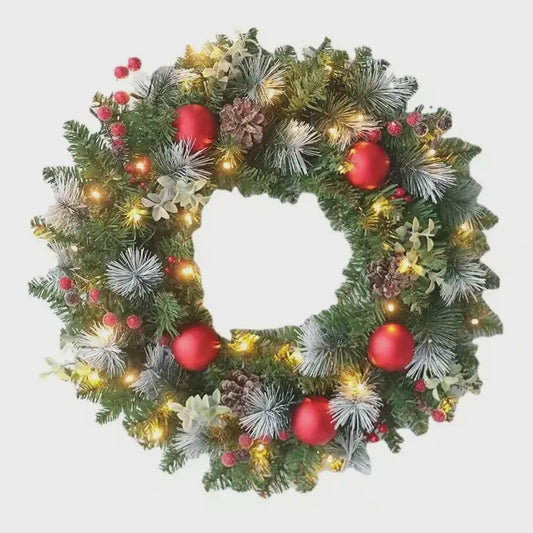 Kerstkrans met LED Verlichting - 20-60cm - Deurguirlande met Dennentakken voor Feestelijke Decoratie