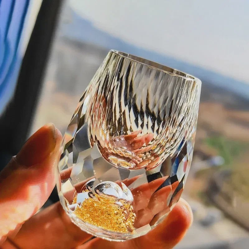 Luxe Kristallen Borrelglaasje met Dubbele Bodem en Gouden Folie - Perfect Cadeau