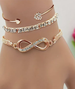 Set van 3 Vintage Kristallen Armbanden voor Dames - Hart, Oneindigheid & Geometrisch Design