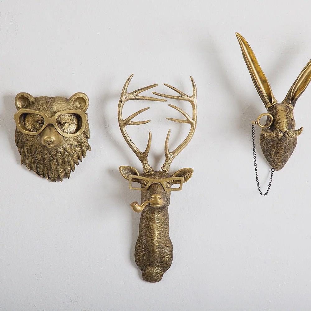 Gouden Hertenkop Wandhaak - Decoratieve Resin Muurhanger met Opbergfunctie