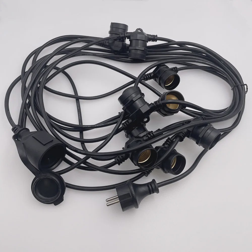 10m Waterdichte Buitenlichtsnoer Kabel met E27 Fittingen - Professionele Kwaliteit voor Tuin & Feesten