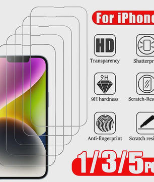 HD Tempered Glass Screen Protector voor iPhone 11 t/m 17 Pro Max & Mini - Keuze uit 1, 3 of 5 Stuks