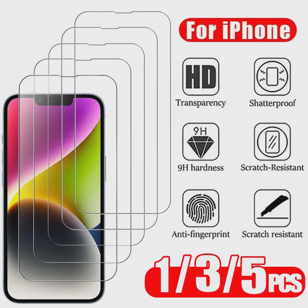 HD Tempered Glass Screen Protector voor iPhone 11 t/m 17 Pro Max & Mini - Keuze uit 1, 3 of 5 Stuks