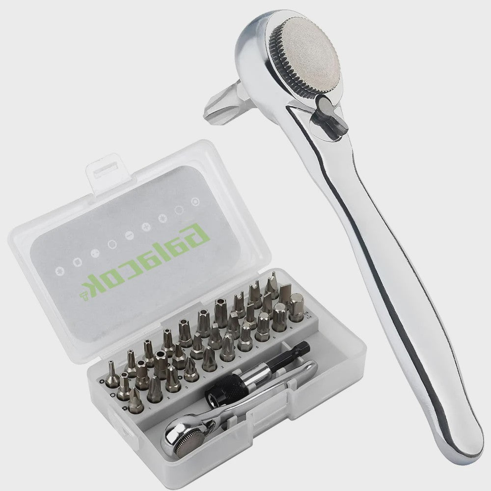 32-delige Mini Ratel Sleutel Set met 1/4" Bit, 72T, Magnetisch - Ideaal voor Krappe Ruimtes