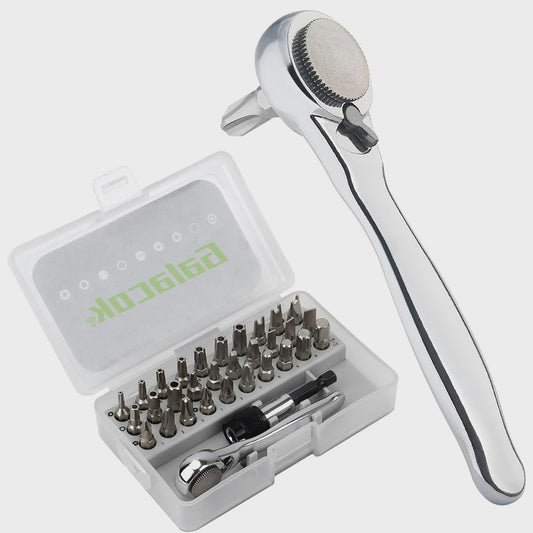 32-delige Mini Ratel Sleutel Set met 1/4" Bit, 72T, Magnetisch - Ideaal voor Krappe Ruimtes