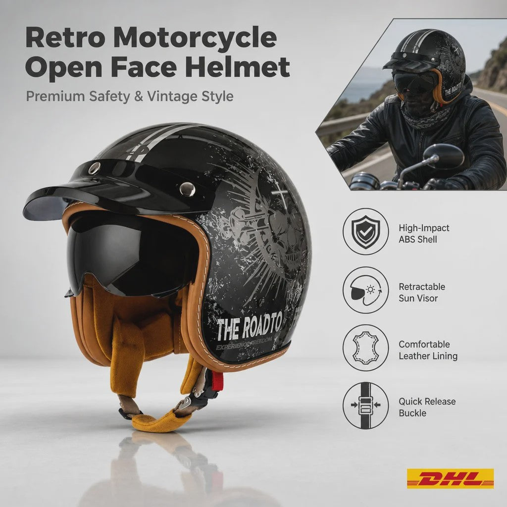Handgeschilderd Open Face Motorhelm met Vizier - Lichtgewicht ABS & 3C Gecertificeerd