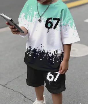 Funny Six Seven Italian Brainrot 67 Number Print Kids Short Sleeved Suit Children Clothing T-Shirt + Shorts 2pc Set Boys Clothes