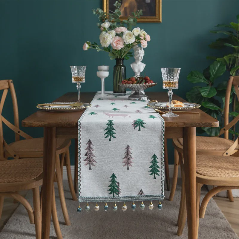 Kerst Tafel Runner met Elanden en Bomen | Winter Decoratie voor Eettafel