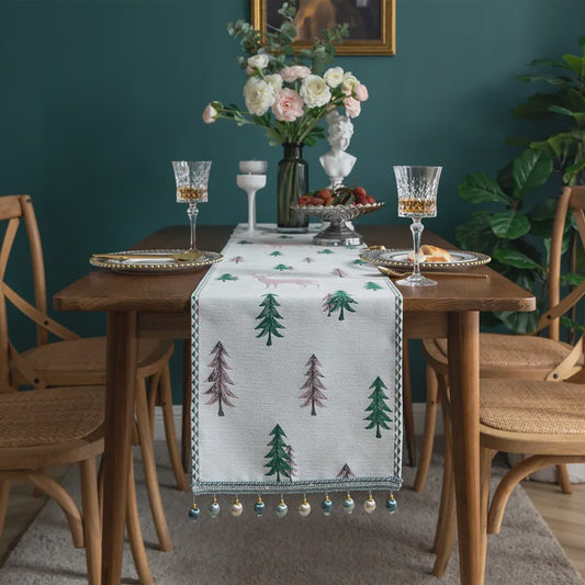 Kerst Tafel Runner met Elanden en Bomen | Winter Decoratie voor Eettafel