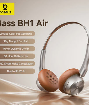 Baseus BH1 Air Draadloze Koptelefoon - Lichtgewicht (90g), 80 uur batterij, Bluetooth 6.0, ENC Noise Cancellation