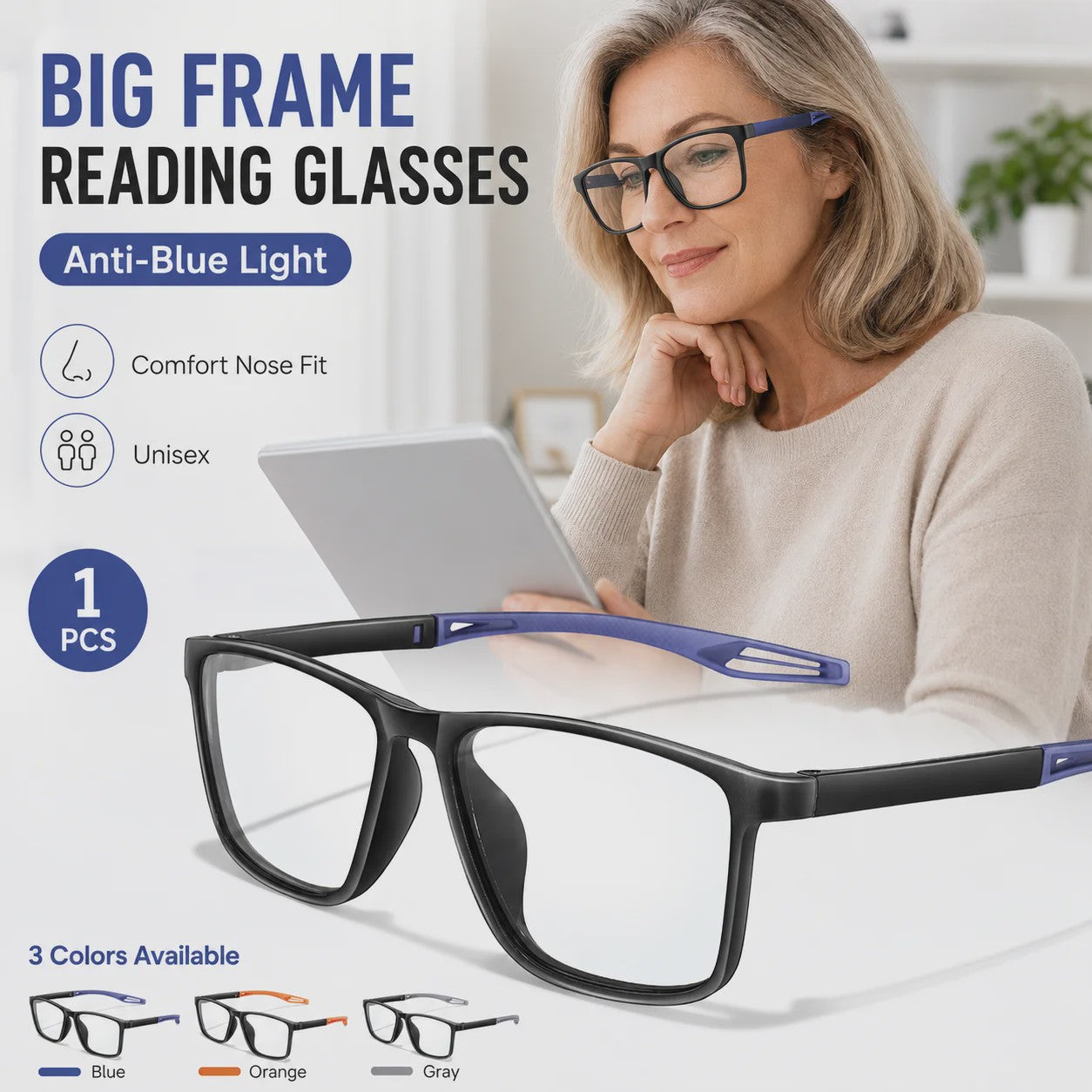 KAROS Blauw Licht Blokkerende Leesbril - Unisex Grote Frame Computerbril