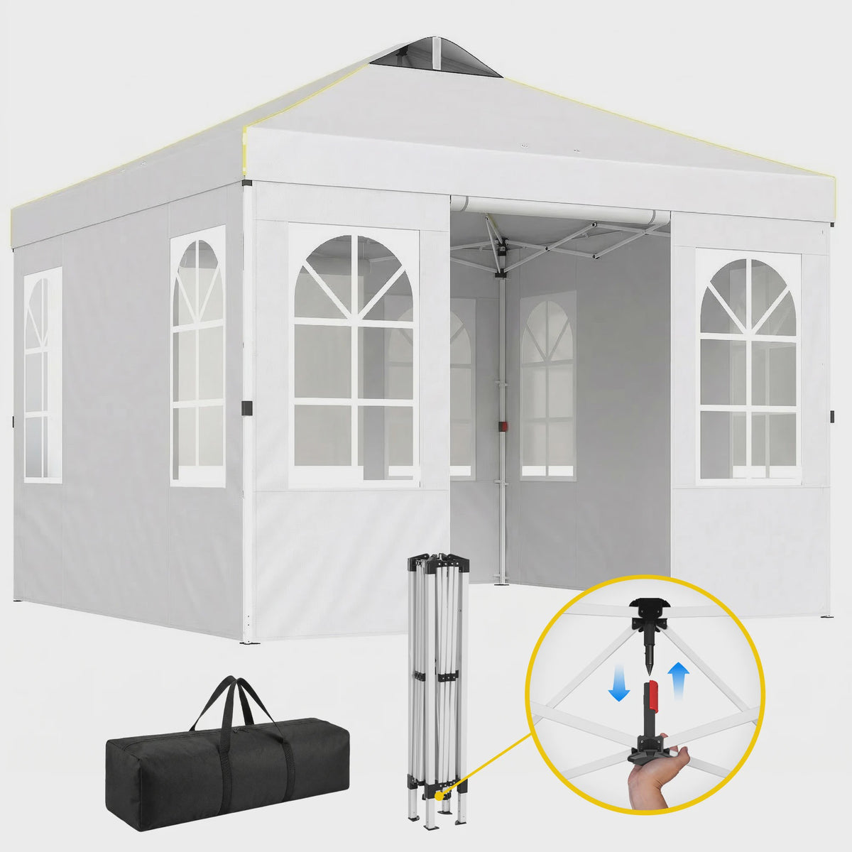 Outsunny Pop-Up Partytent 3x3m met Verstelbare Hoogte en Afneembare Zijwanden