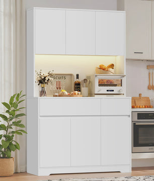 Hoge Keukenkast met LED & Stopcontact - 180cm Breed - 6 Deuren, 2 Lades, Verstelbare Planken