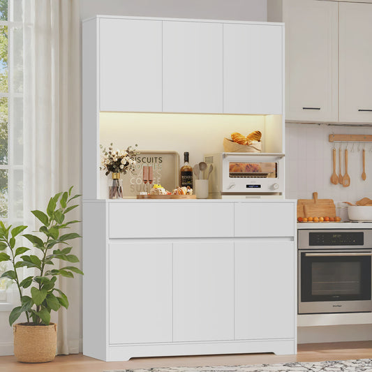 Hoge Keukenkast met LED & Stopcontact - 180cm Breed - 6 Deuren, 2 Lades, Verstelbare Planken