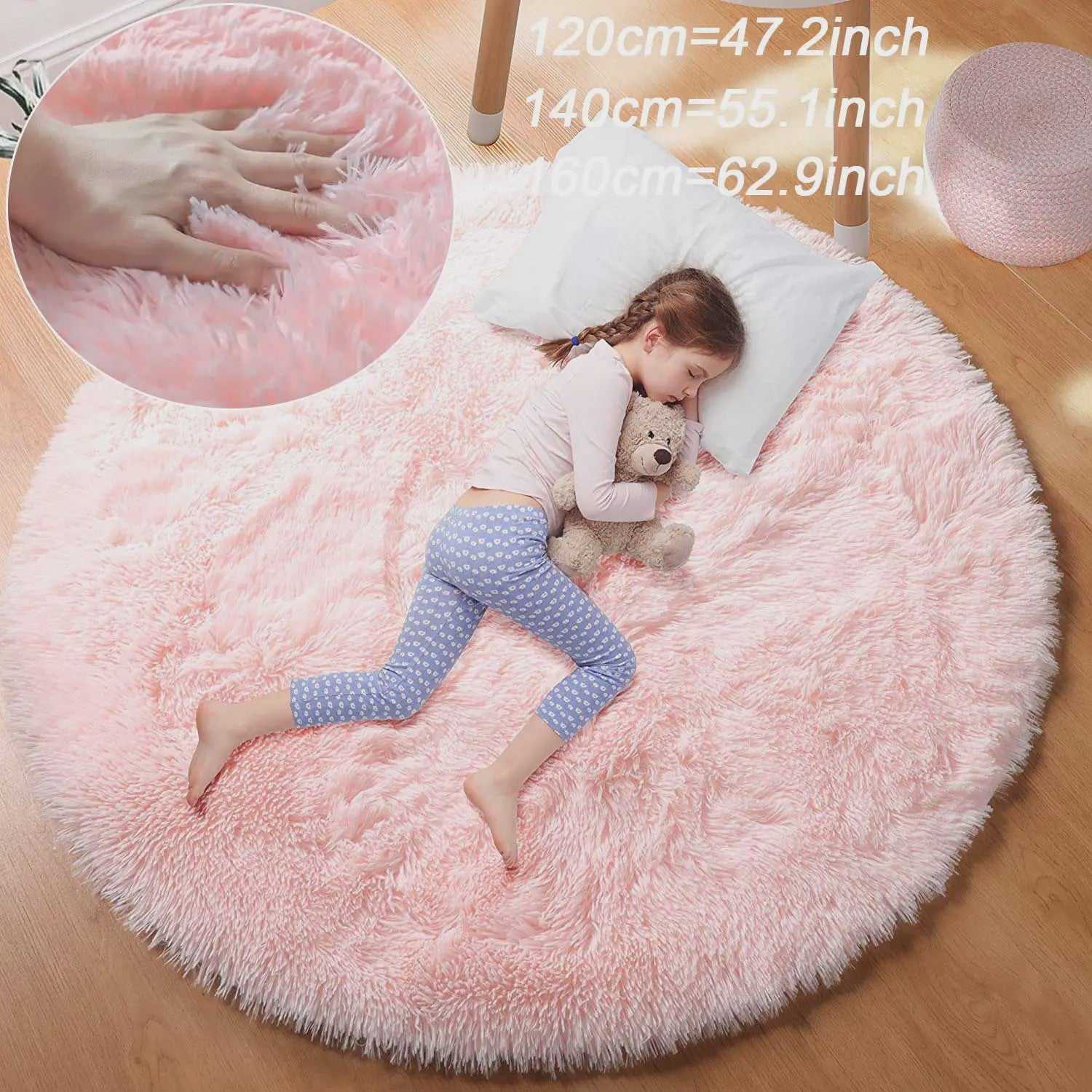 Zacht Rond Vloerkleed voor Kinderkamer Meisjes - Pluche Princess Kasteel Decor