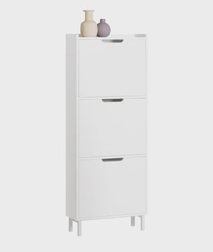 Smalle Schoenenkast met 3 Klepkasten en 6 Legplanken - Wit