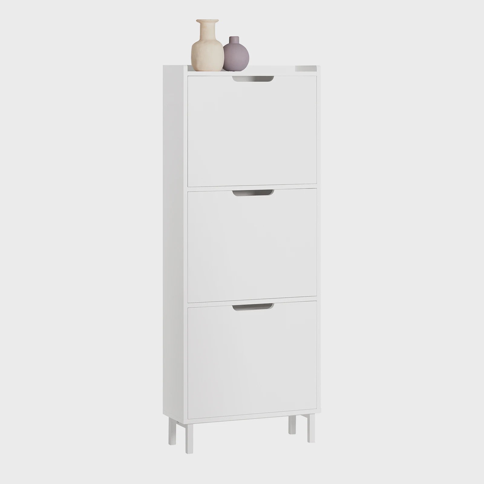 Smalle Schoenenkast met 3 Klepkasten en 6 Legplanken - Wit