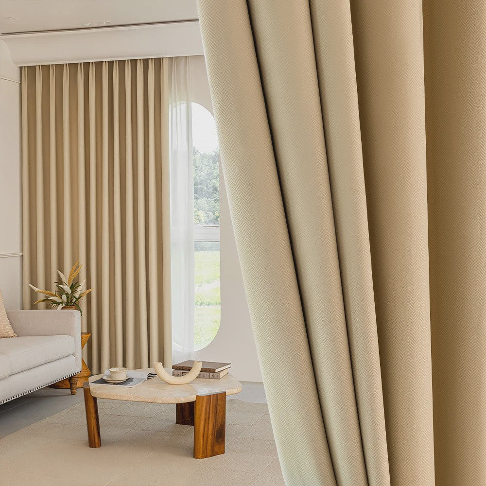Moderne Dikke Chenille Blackout Gordijn met Golfpatroon - Geluidsisolerend & Zonwerend