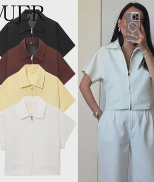 Dames Cropped Jack met Korte Mouwen - Zomerse Varsity Stijl met Rits