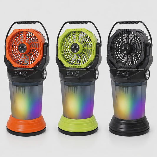Draagbare Camping Ventilator met Vernevelaar, 2000ml Tank, 15000mAh Batterij & RGB LED Verlichting