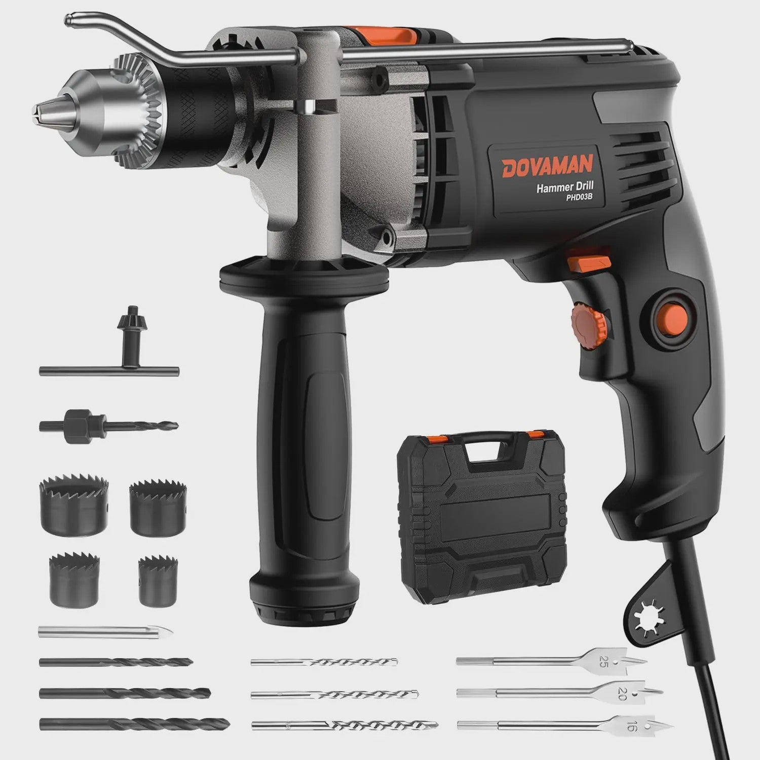 DOVAMAN 7.5A Klopboormachine met Metaalboorhouder - 0-3000 RPM, 2 standen voor Beton, Hout & Metaal, inclusief Boren en Koffer