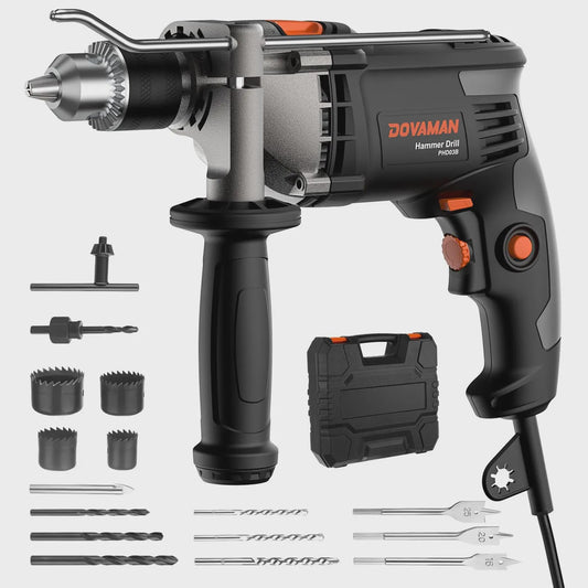 DOVAMAN 7.5A Klopboormachine met Metaalboorhouder - 0-3000 RPM, 2 standen voor Beton, Hout & Metaal, inclusief Boren en Koffer