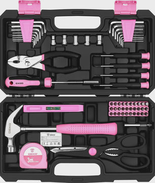 DEKO Complete Gereedschapskist Roze - 62 Delen - Ideaal voor Vrouwen, Huis, Hobby & Auto