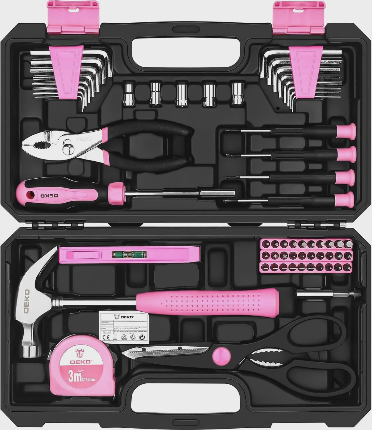 DEKO Complete Gereedschapskist Roze - 62 Delen - Ideaal voor Vrouwen, Huis, Hobby & Auto