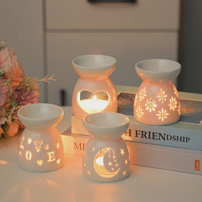 Witte Keramische Geurbrander voor Essentiële Oliën & Aromatherapie - Sfeervol Oosters Decoratie Ornament