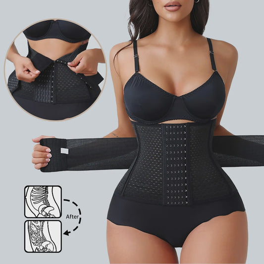Verstelbare Waist Trainer Korset met Dubbele Banden en Rits - Tummy Control & Rugondersteuning