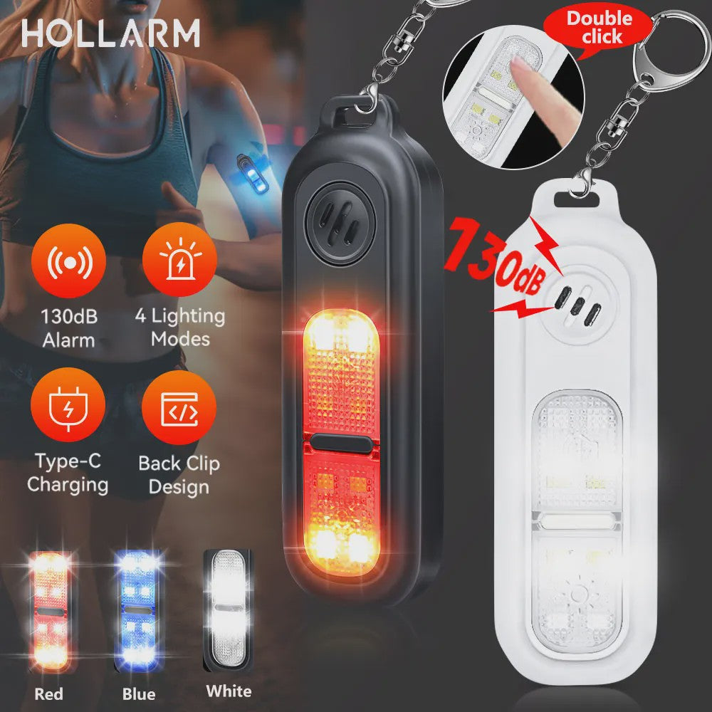 Persoonlijk Veiligheidsalarm met Sleutelhanger, 130dB, USB Oplaadbaar, LED Licht voor Noodgevallen & Nachtsport