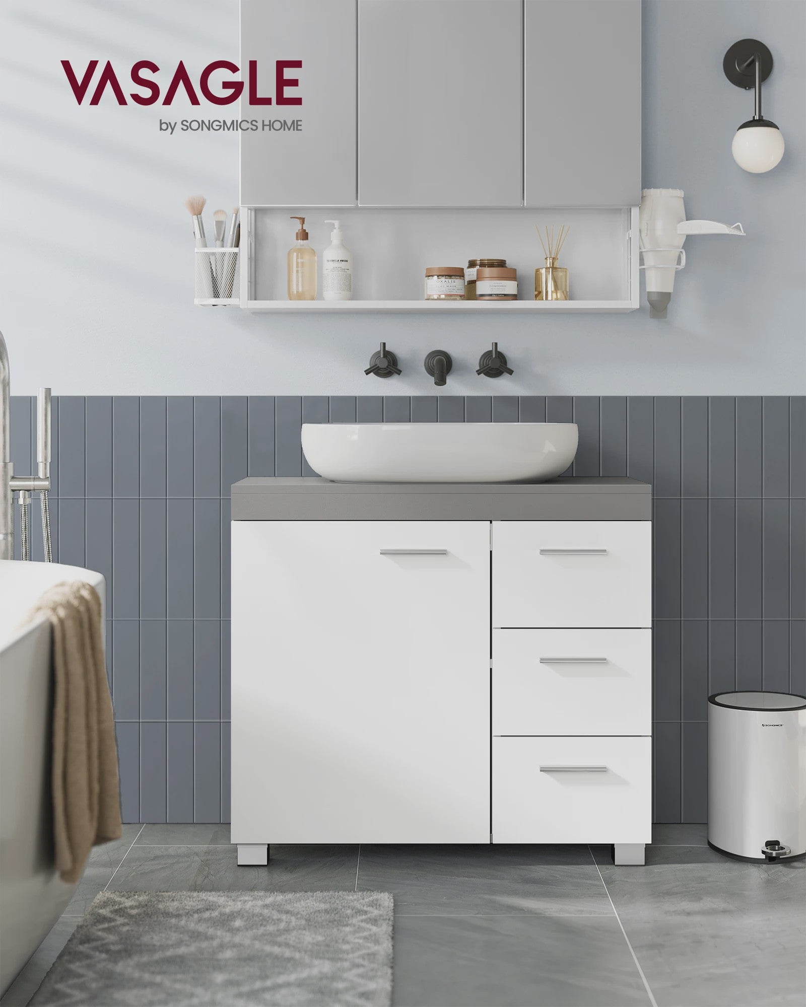 Onderbouw Wastafelkast met Lades en Poten - 70x30x64 cm