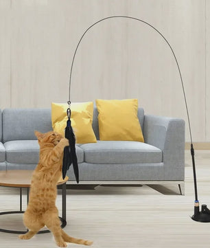 Interactieve Kattenhengel met Zuignap en Veer - Stimuleert Spelen en Jagen