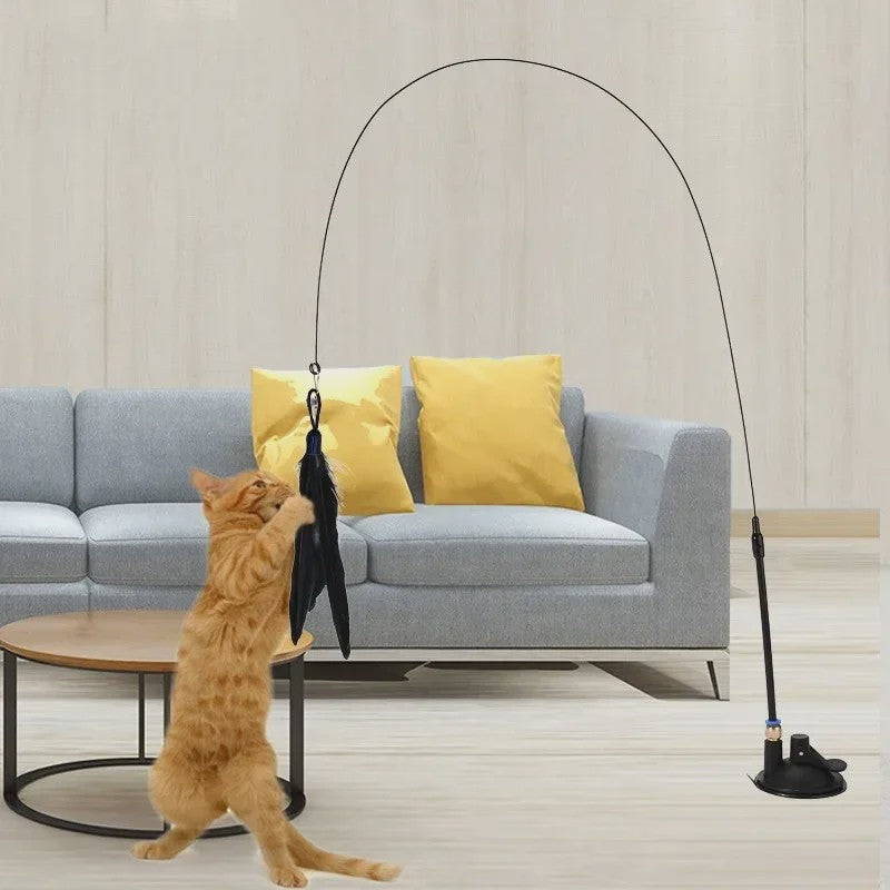 Interactieve Kattenhengel met Zuignap en Veer - Stimuleert Spelen en Jagen