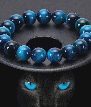 Minimalistische Blauwe Tijgeroog Kralen Armband - Natuursteen