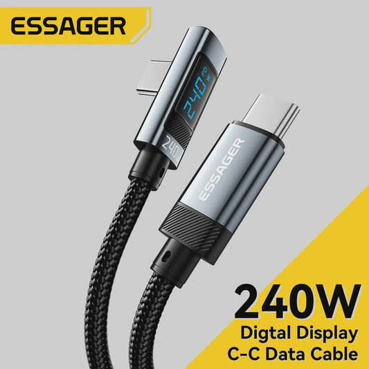 Essager 240W USB-C Kabel 90 Graden Hoek PD Snelladen met Digitale Display