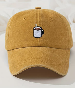 Retro Gewassen Baseball Cap met Koffiekopje Borduurwerk - Verstelbaar & Casual