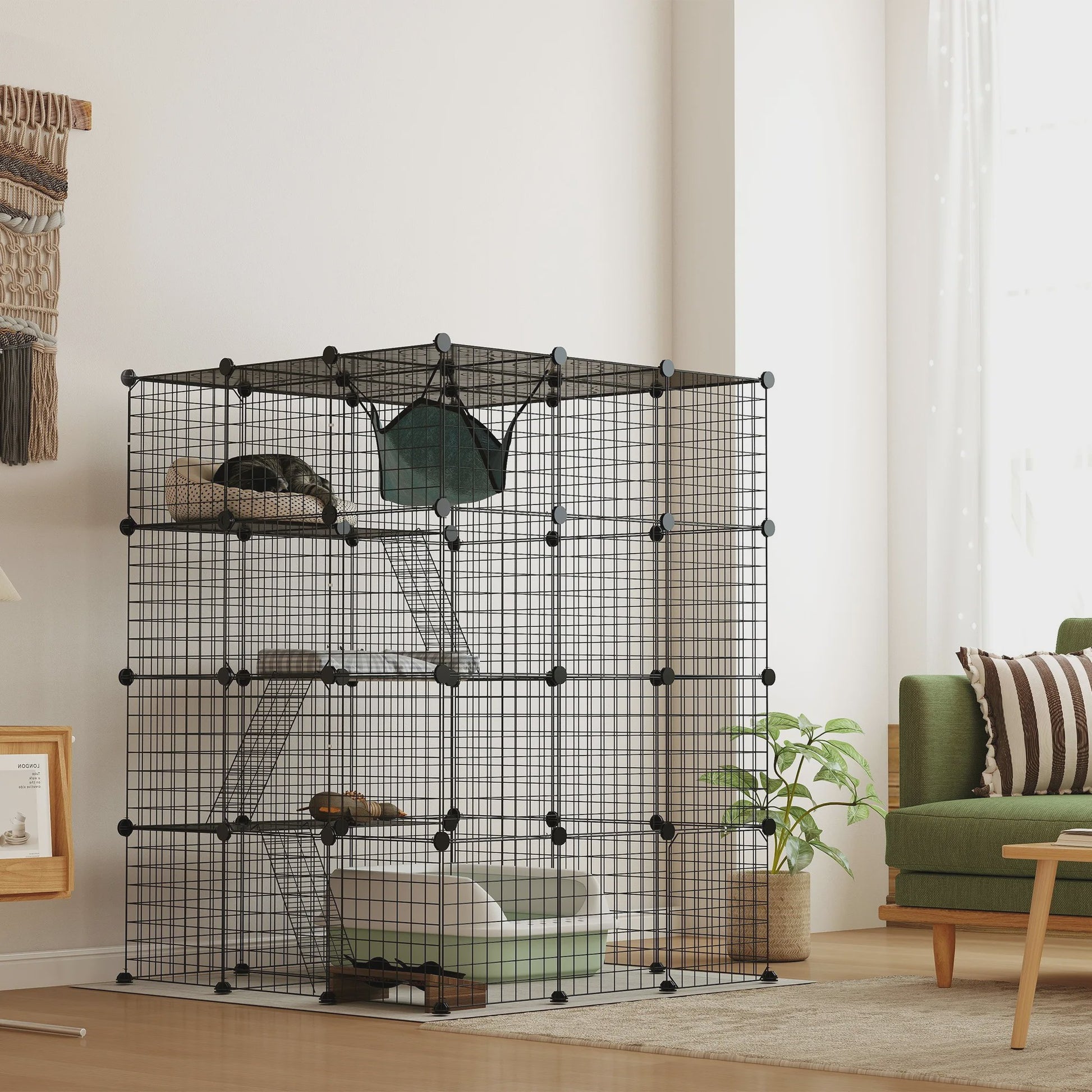 Grote DIY Kattenkooi Ren met Platforms en Hangmat - Ruim Binnenverblijf voor Katten