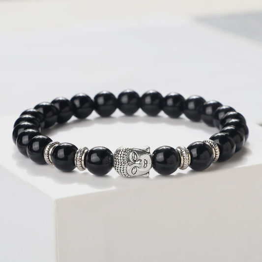 Buddha Hoofd Kralen Armbanden - Natuursteen (Tijgeroog, Vulkanisch, Malachiet, Rozenkwarts)