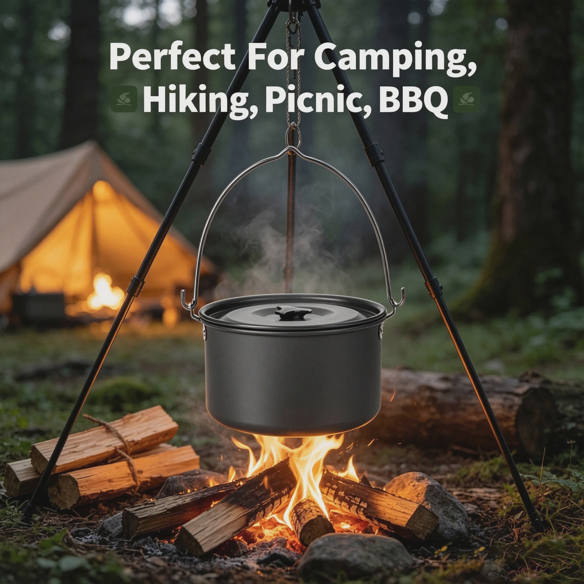 Kampeerpan Hangend 3L Aluminium Outdoor Kookpan Draagbaar voor Kampvuur, BBQ, Reizen