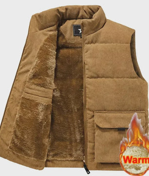 Herfst/Winter Heren Fleece Vest - Warm & Stijlvol Corduroy Gilet met Opstaande Kraag