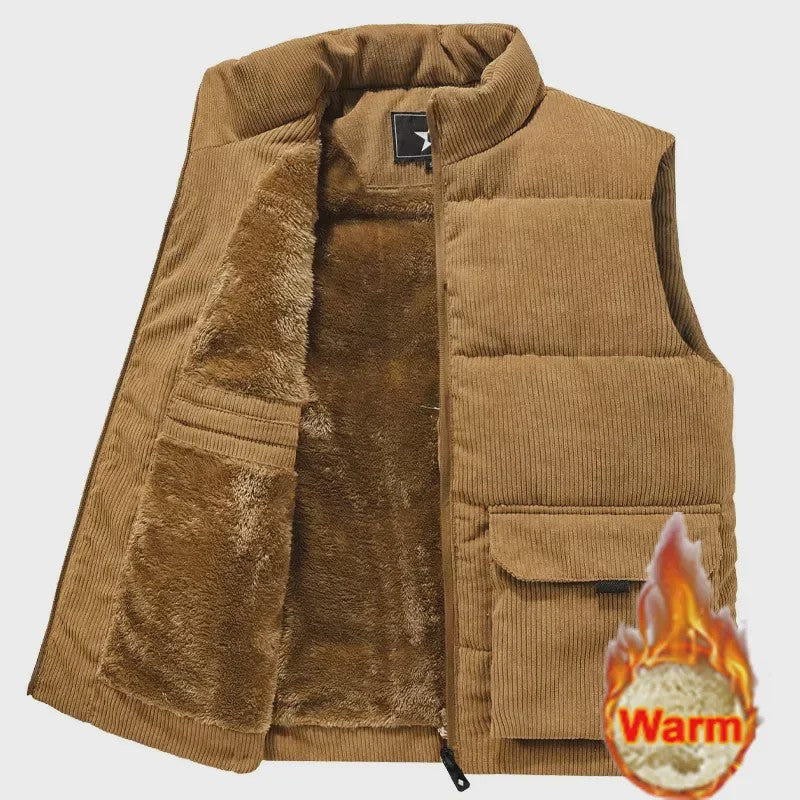 Herfst/Winter Heren Fleece Vest - Warm & Stijlvol Corduroy Gilet met Opstaande Kraag