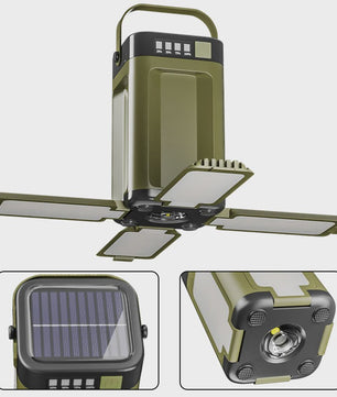 Draagbare Campinglamp met Powerbank & Zonnepaneel - Opvouwbaar & Slim Display