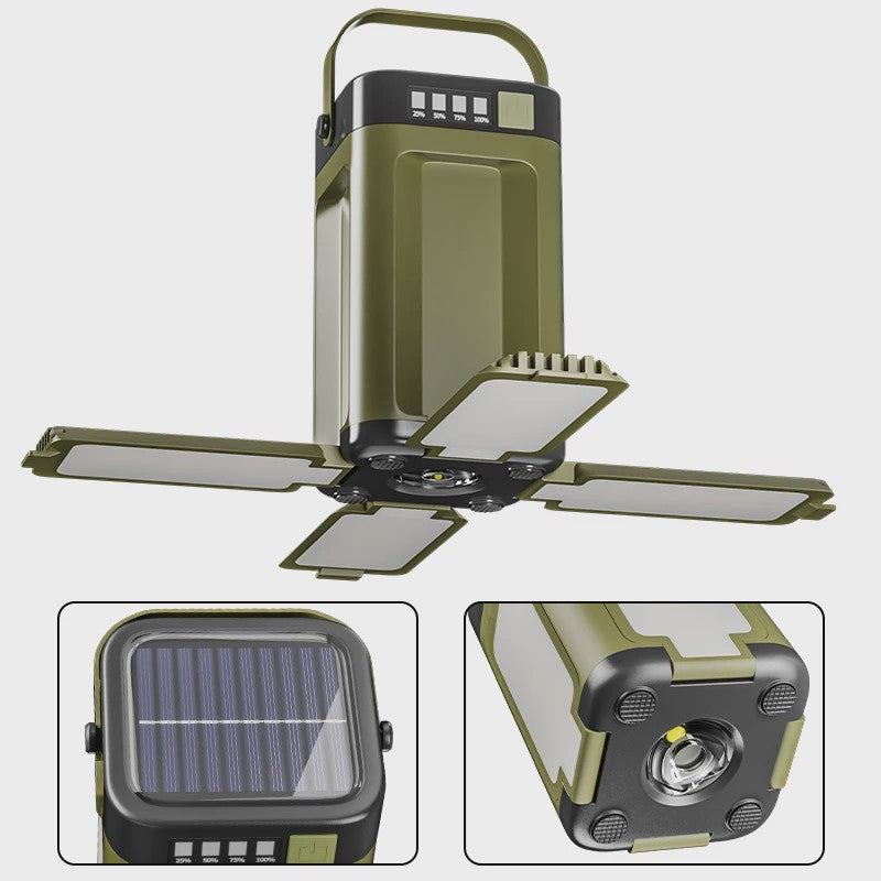 Draagbare Campinglamp met Powerbank & Zonnepaneel - Opvouwbaar & Slim Display