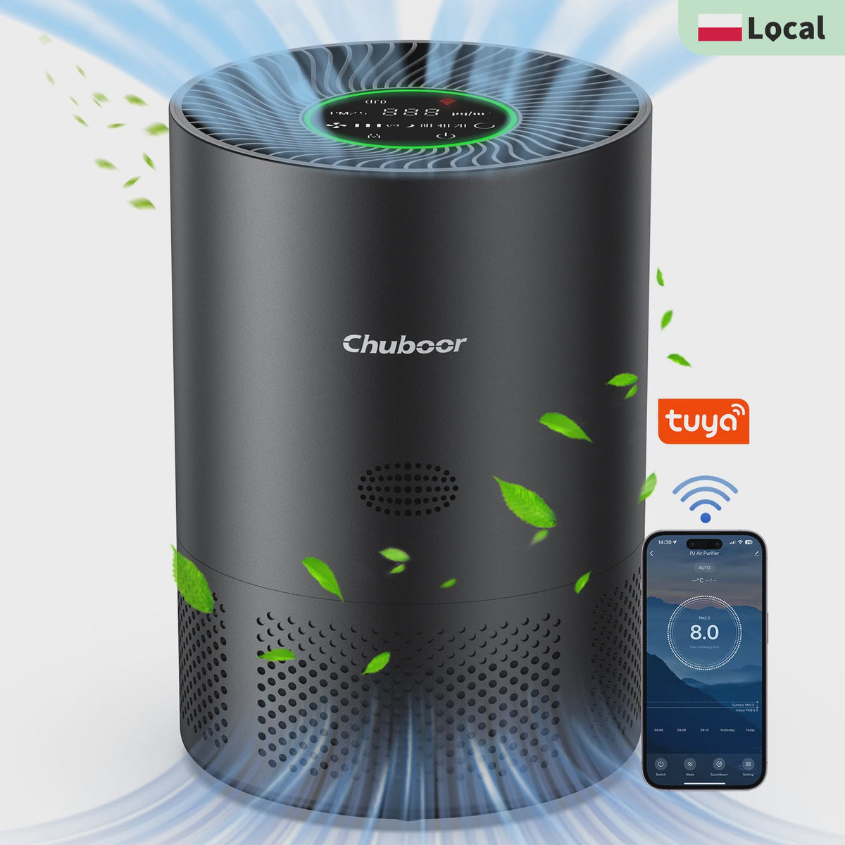 Chuboor Luchtreiniger met H13 HEPA Filter - Verwijder Geuren, Rook, Allergenen - 30m²