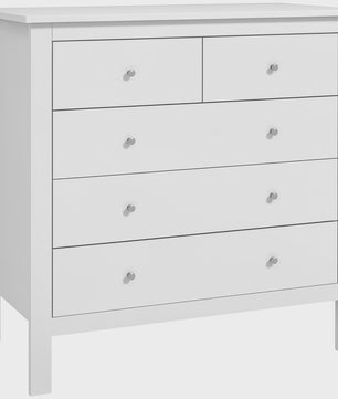Stijlvolle Witte 5-Laden Commode met Handgrepen en Anti-Tip Beveiliging - Ideaal voor de Slaapkamer