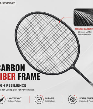 ALPSPORT RR Carbon Fiber Badminton Racket Set (2 stuks) - Offensief, 26LBS, Inclusief Tas & Shuttlecock - Ideaal voor Tieners